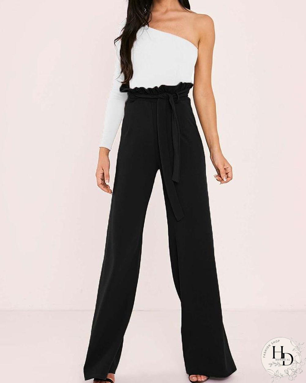 Frills Belted High Waisted Wide Leg Pants