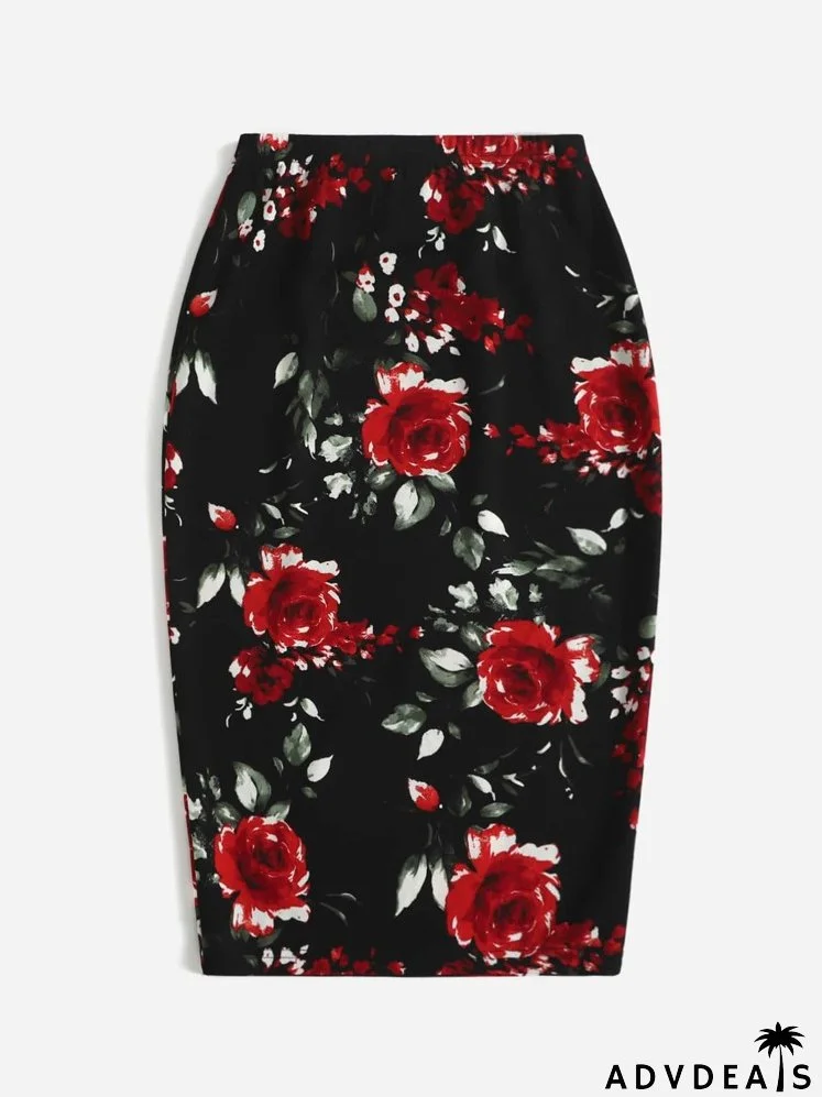 Floral Print Pencil Skirt