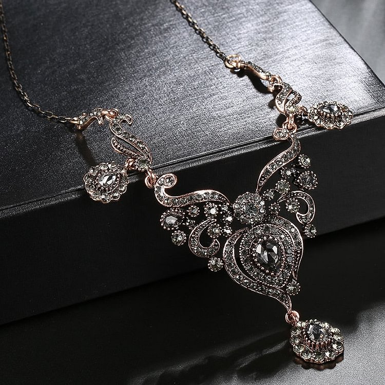 YOY-Luxury Gray Crystal Flower Women Earring Necklace  Jewelry Sets