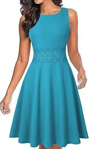 Brownm New Round Neck Women's Summer Lace Dress
