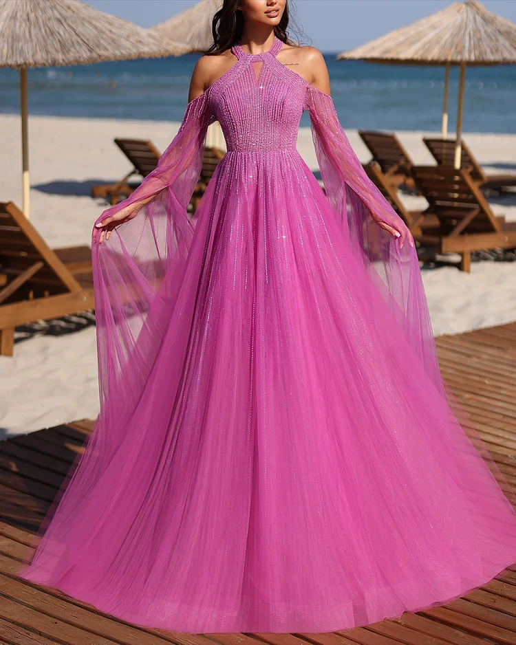 Women's Off-the-shoulder Mesh Sequin Dress