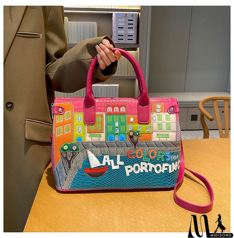 MidiSono - Women Fashion Retro Embroidery Large Capacity Messenger Bag