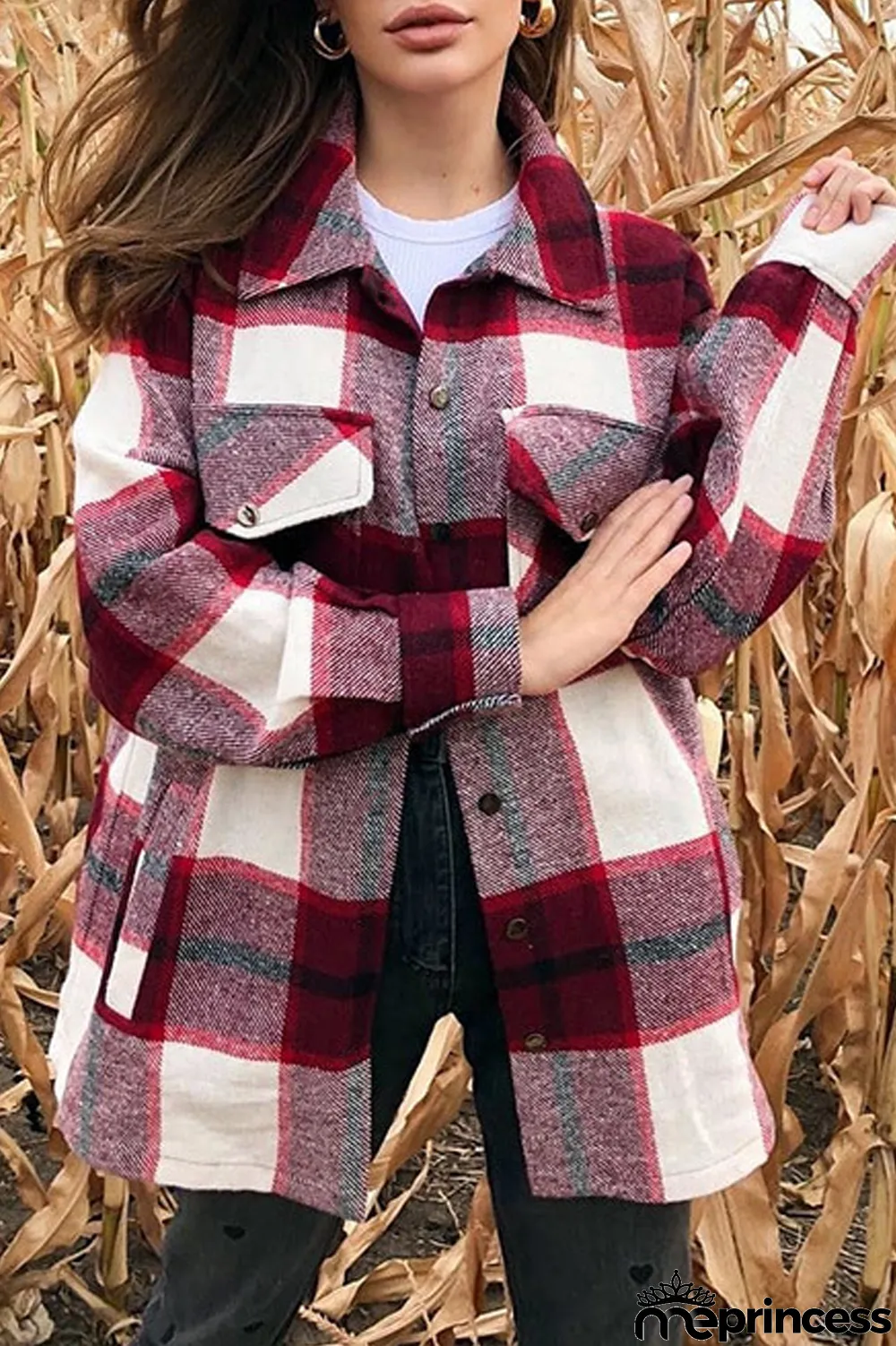 Long Sleeve Casual Plaid Lapel Coat