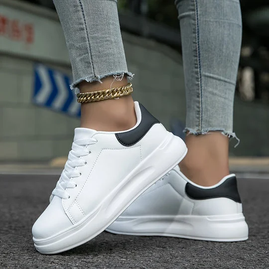 White Orthopedic Leather Sneakers for Women