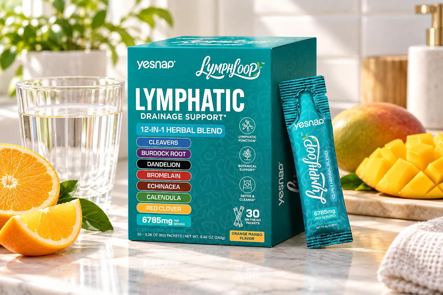 YESNAP Lymphatic Support product on a clean counter