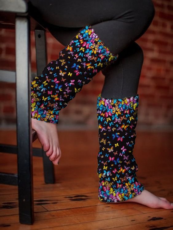 Retro butterfly print knit leg warmers boot cuffs