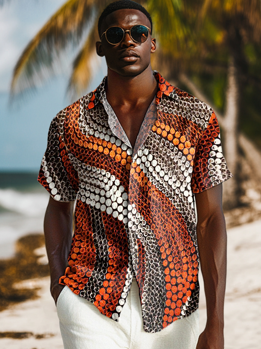 Tribal Ethnic Polka Dots Stripes Art Print Casual 100% Cotton Shirt