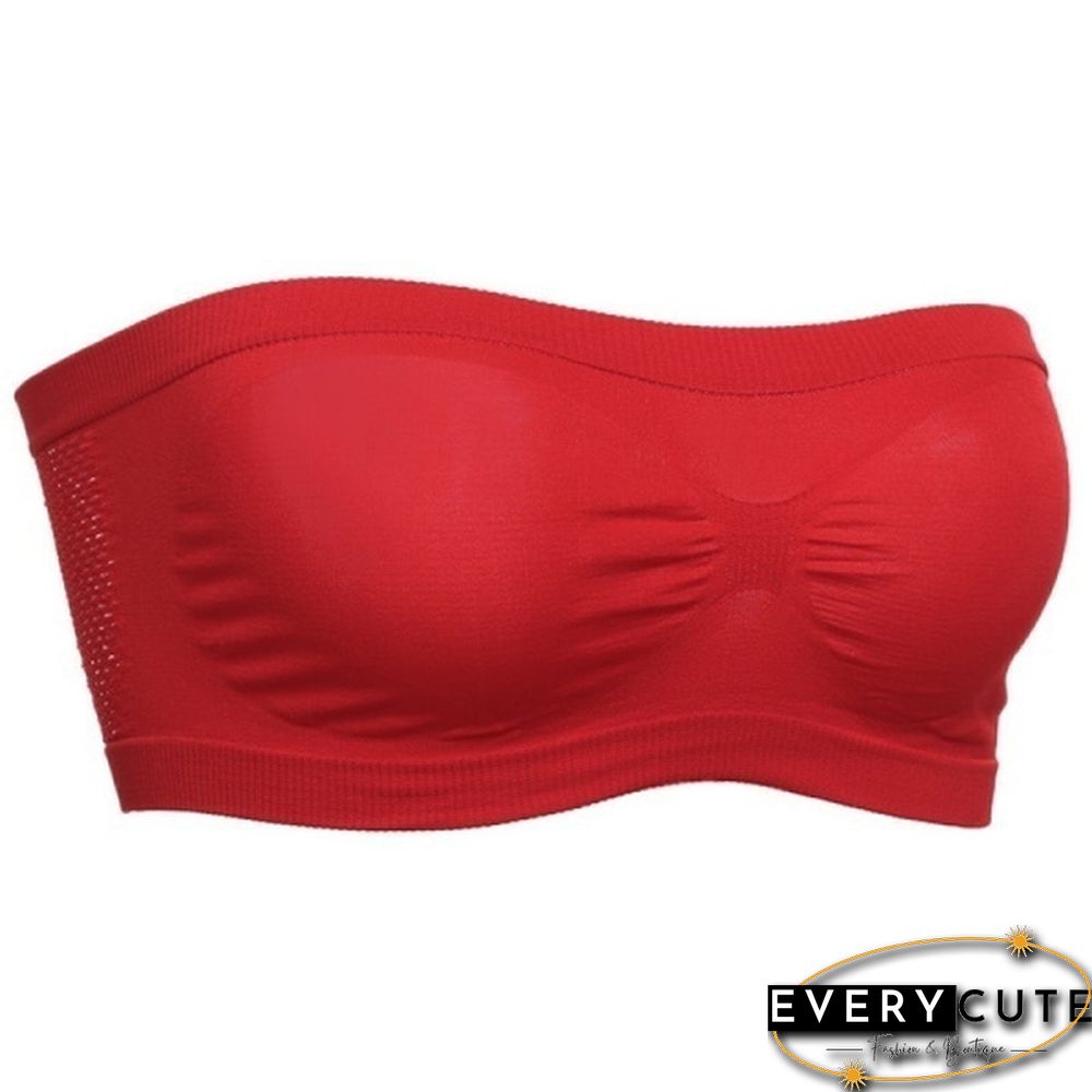 Women Basic Stretch Layer Strapless Seamless Solid Cropped Tube Top Bra Bandeau Underwear