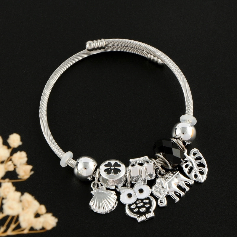 Elegant Luxurious Heart Shape 304 Stainless Steel White Gold Plated Crystal Zircon Bangle In Bulk