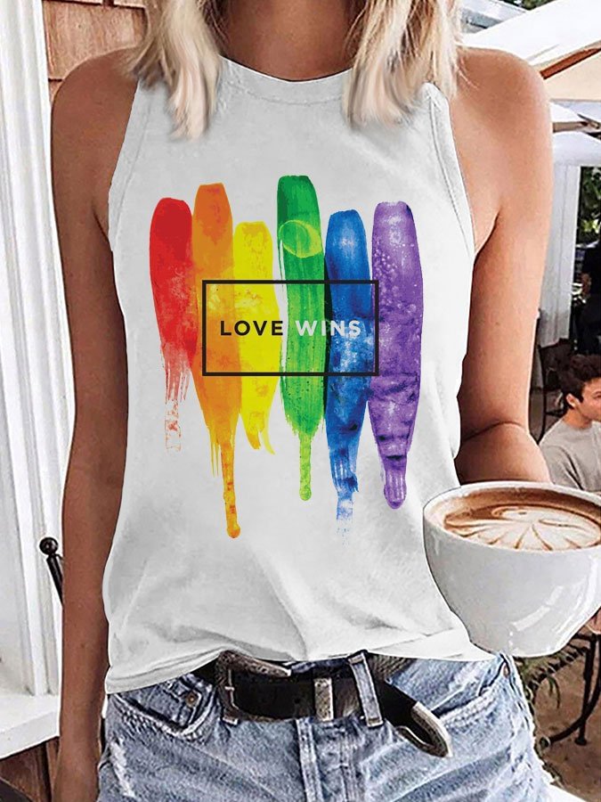Bright and Colourful Rainbow LOVE WINS Printed Sleeveless Tee