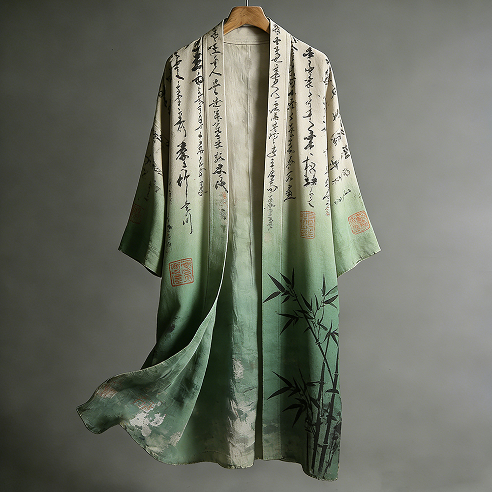 Men's Japanese Art Bamboo Forest Ink Gradient Art Kimono  artssus