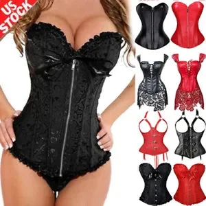 pornhint Pornhint Corset Bustier Basque Lingerie Overbust Red Party Costume for Women's Plus Size