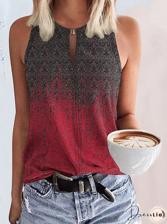 Tank Top Yellow Red Green Graphic Floral Print Sleeveless Casual Basic Round Neck Regular S for Women