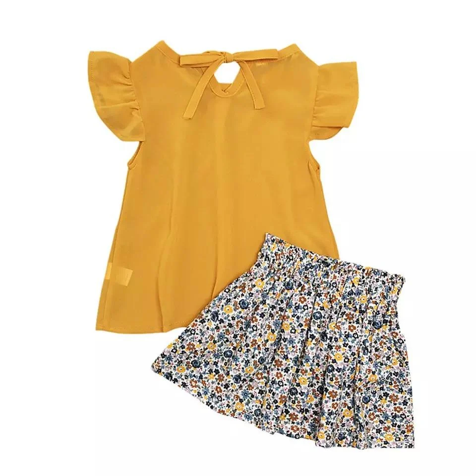 Fashion Girls Ruffled Bow Tops+Skirt Outfit