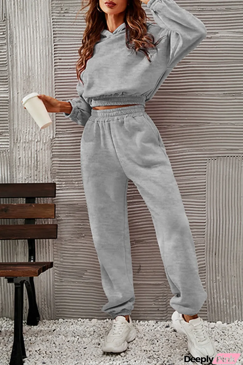 Casual Sportswear Solid Fold Hooded Collar Long Sleeve Two Pieces