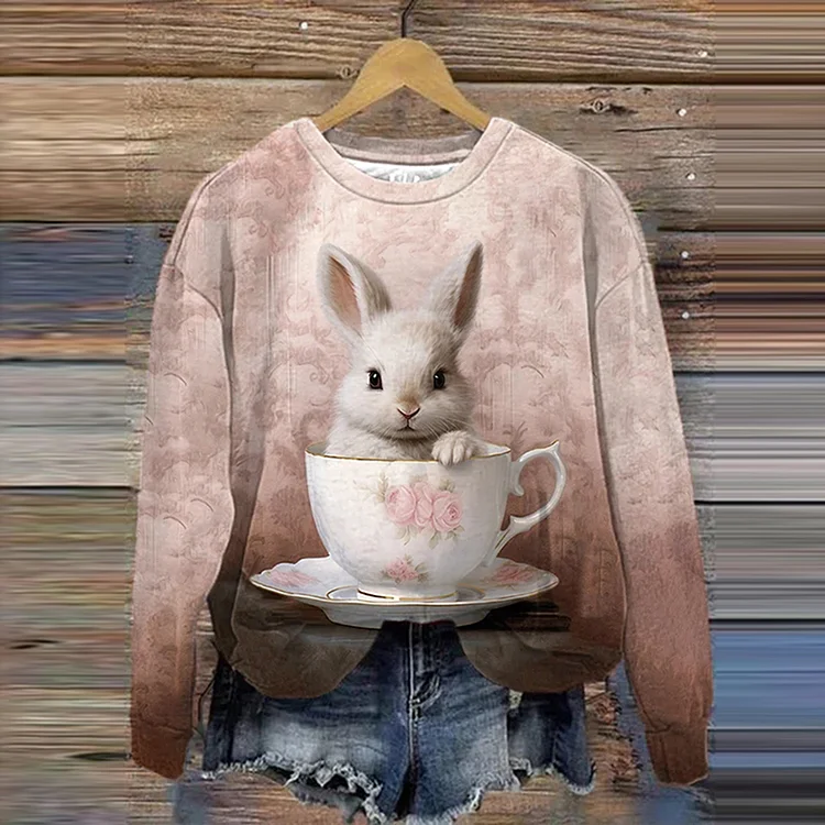 VChics Women's Cute Bunny Print Sweatshirt