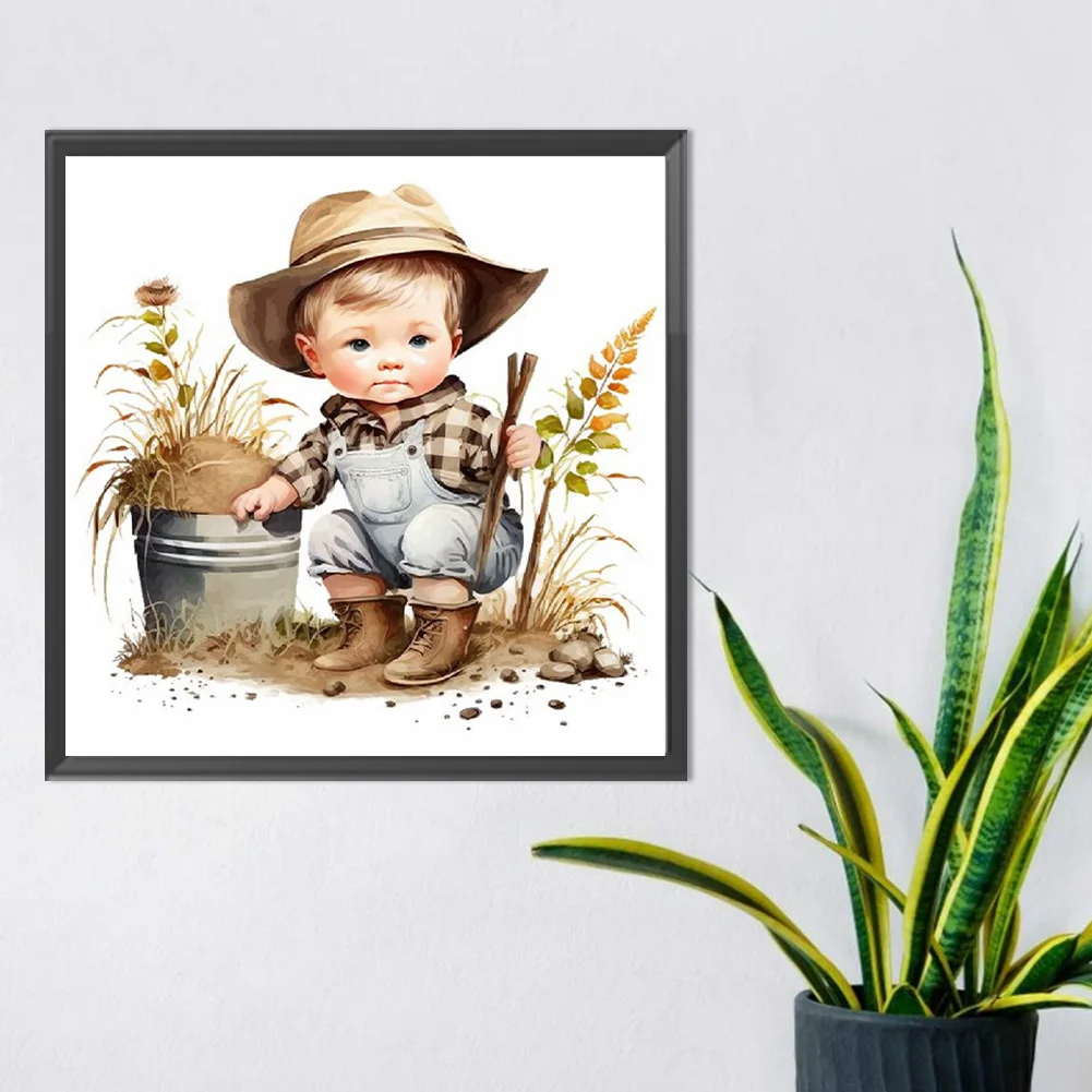 Diamond Painting - Full Round Drill - Farm Cowboy Kids(Canvas|30*30cm)