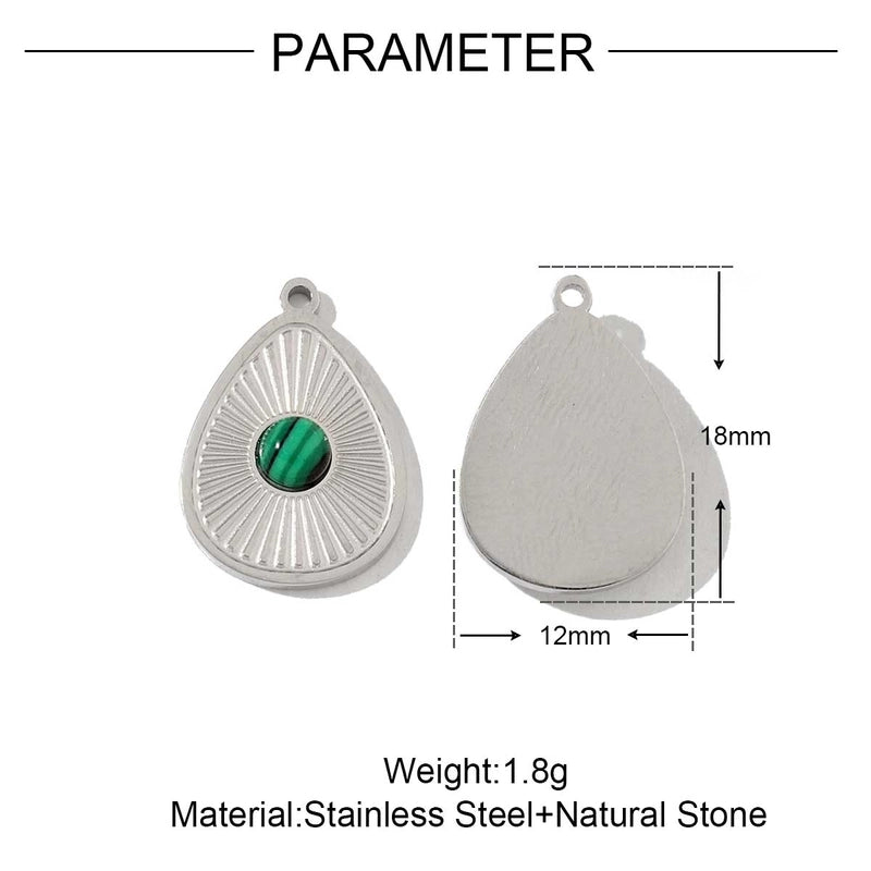 3 PCS/Package 18*19mm 201 Stainless Steel Natural Stone 18K Gold Plated Square Rhombus Polished Jewelry Accessories Pendant