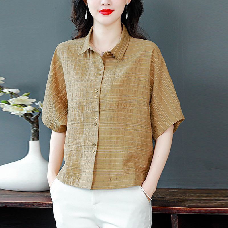 ストライプ柄 シングルブレスト オフィスカジュアル スーツ インナー 上品 きれいめ おしゃれ 通勤 仕事服 50代 40代 30代 大きいサイズ プルオーバー 半袖 レディースコーディネート シャツ