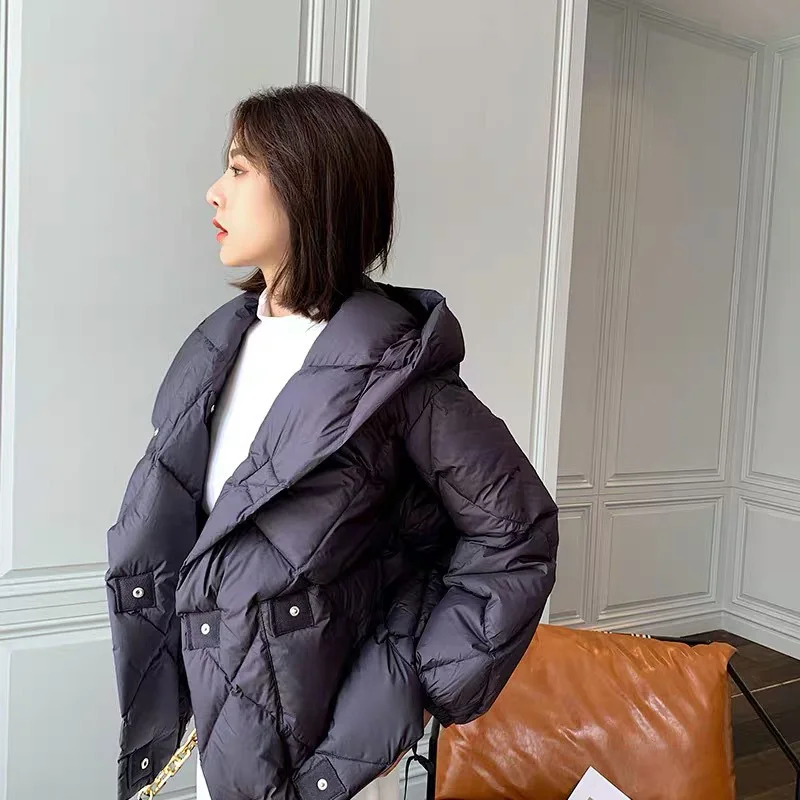 Woherb New Chinese Literary Down Jacket Women's Short 2024 New Winter Thickened Loose High-End Diamond Lattice Warm Coat-Outfit Ideas