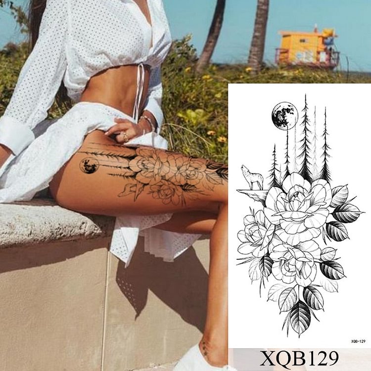 Waterproof Temporary Tattoo Sticker Flower Rose Flash Tattoos Lalash Tattoos Snake Lion Body Art Arm Fake Sleeve Tatoo Women