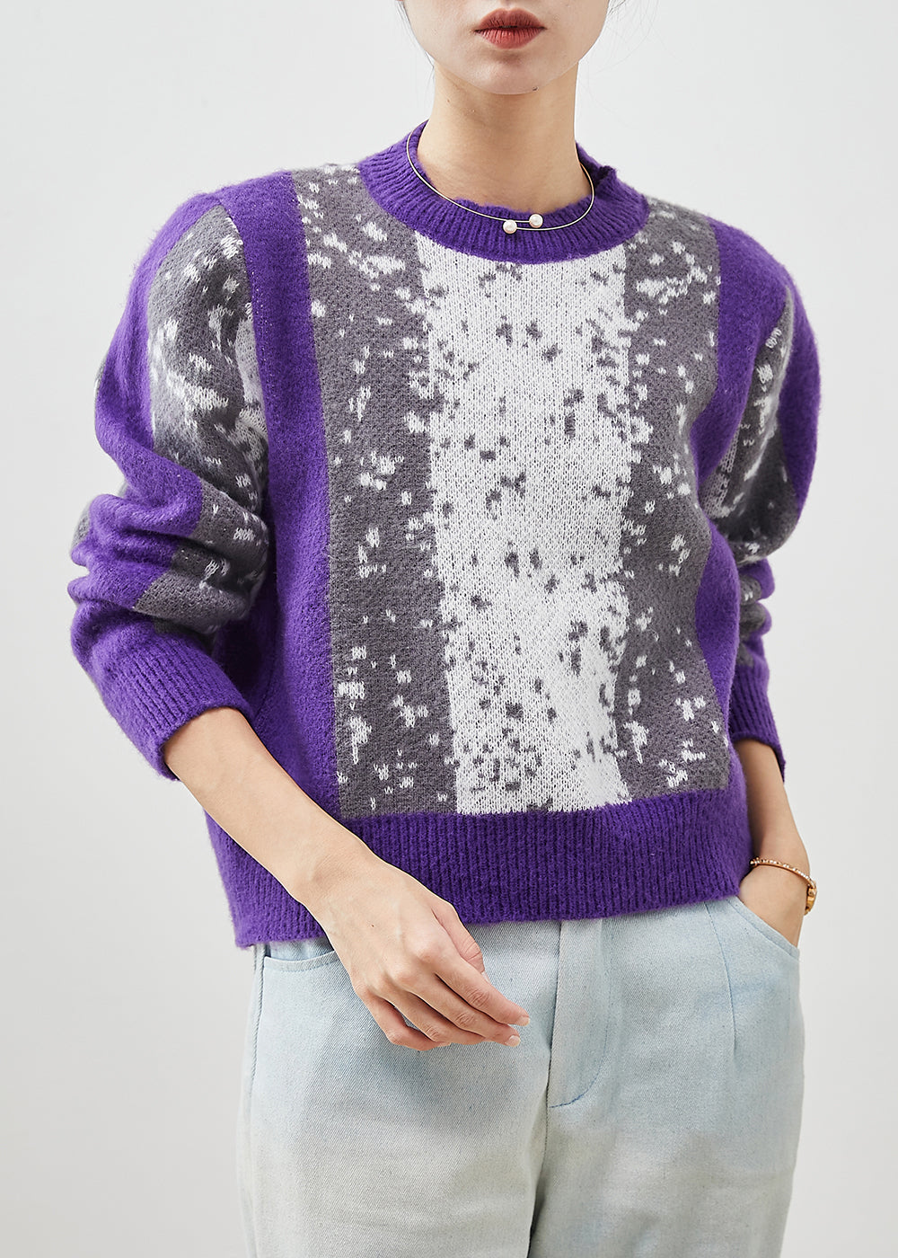 VCSHOES Purple Tie Dye Warm Knit Sweater Winter
