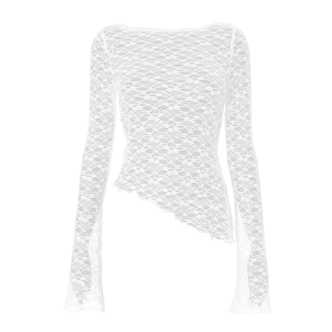 Sexy Women Knitted Lace Long Sleeve T-Shirts Tees Tops
