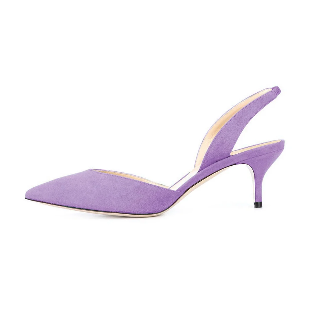 Elegant Purple Vegan Suede Pointed Toe Slingback Low Heel Pumps