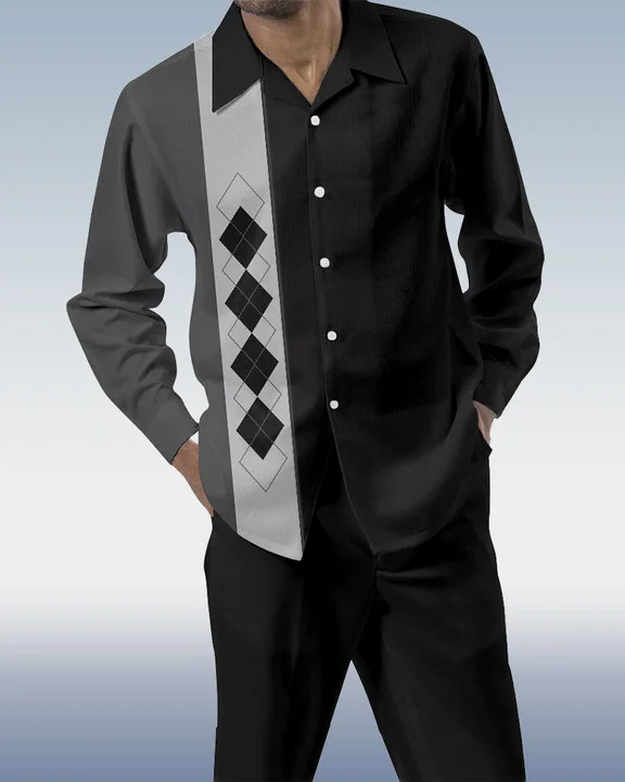 Suitmens Men's Color Block Print Long Sleeve Walking Suit 201