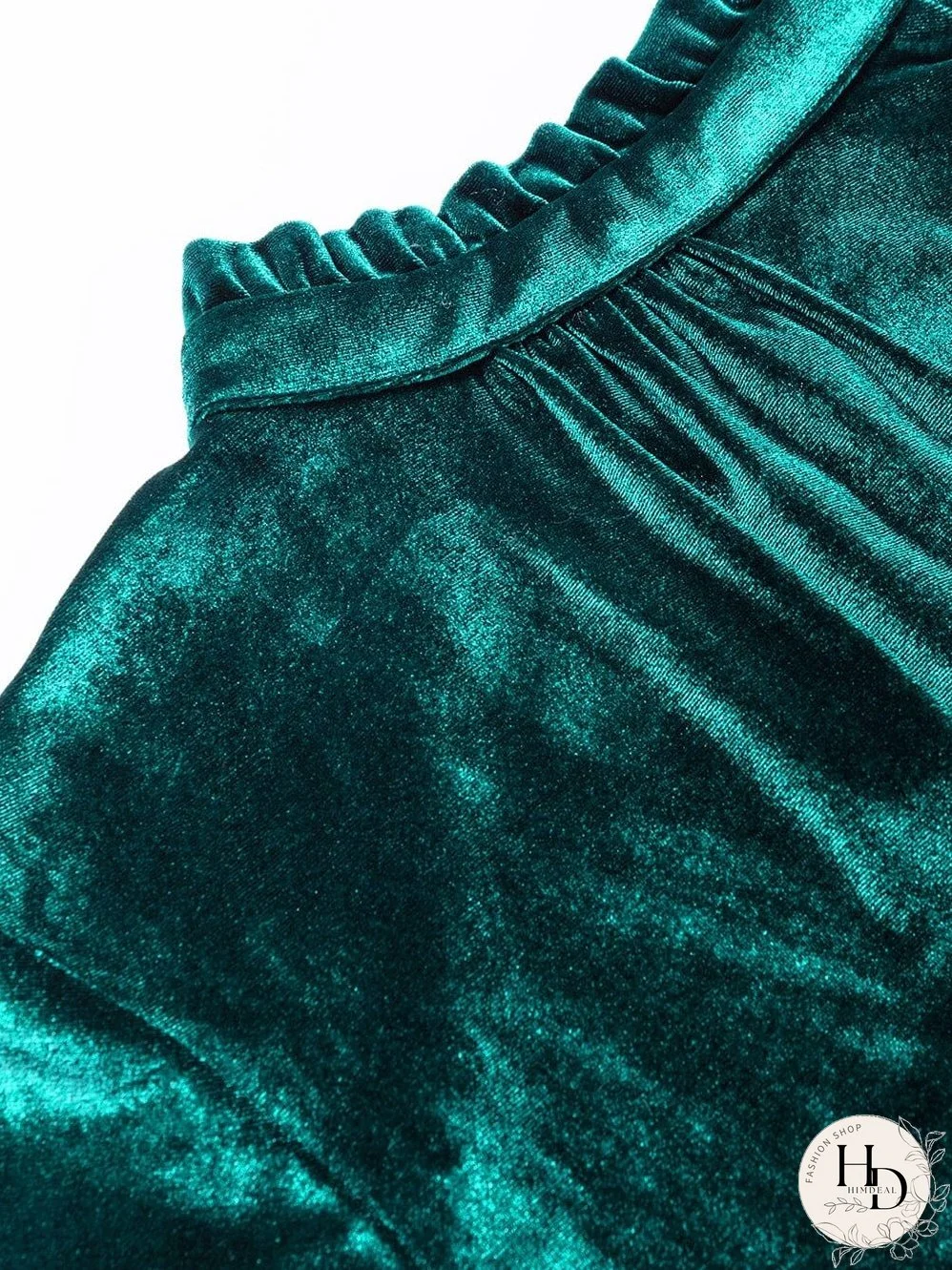 Elegant Green Velvet Ruffled Button-Up Mini Dress