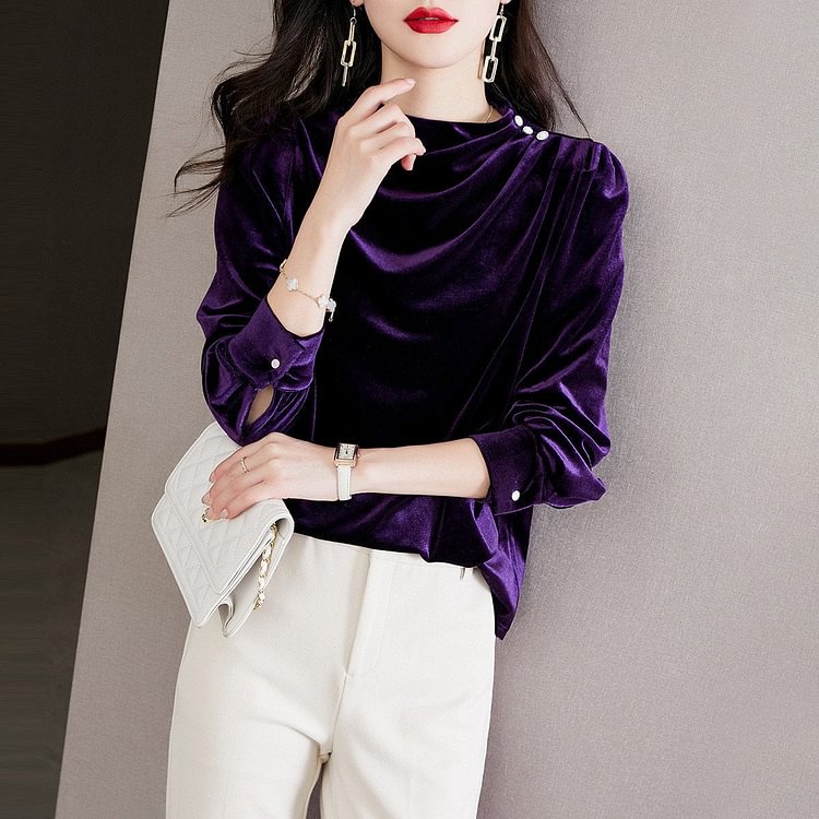 Purple Long Sleeve Elegant Shirts & Tops