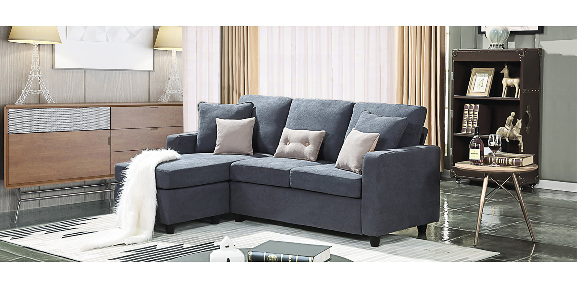 Convertible Sectional Sofa With Movable Ottoman