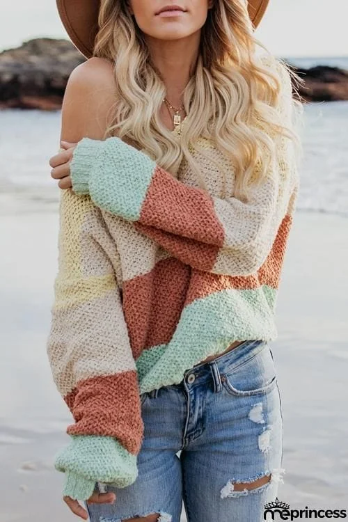 Color Block One Shoulder Sweater