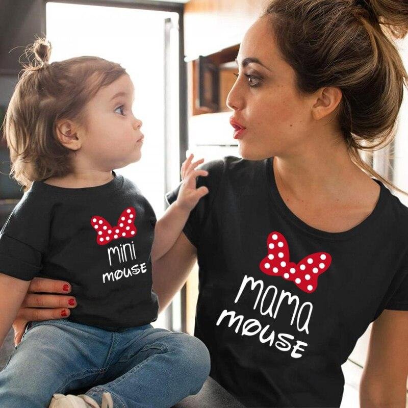 Family T-shirts Mommy and Me Mama Mini Mouse Matching Clothes Summer Daughter Mother Cotton Tops Look Women Girls Summer T Shirt