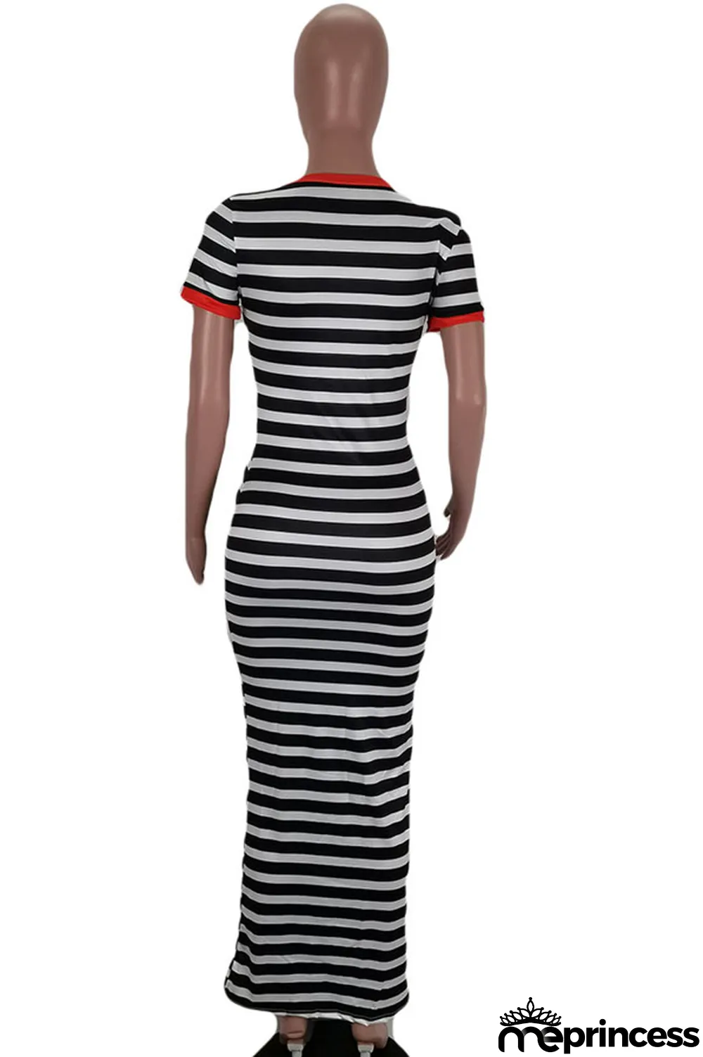 Red Milk. Casual Red Yellow Bat sleeve Short Sleeves O neck Step Skirt Ankle-Length Striped Print Dresses