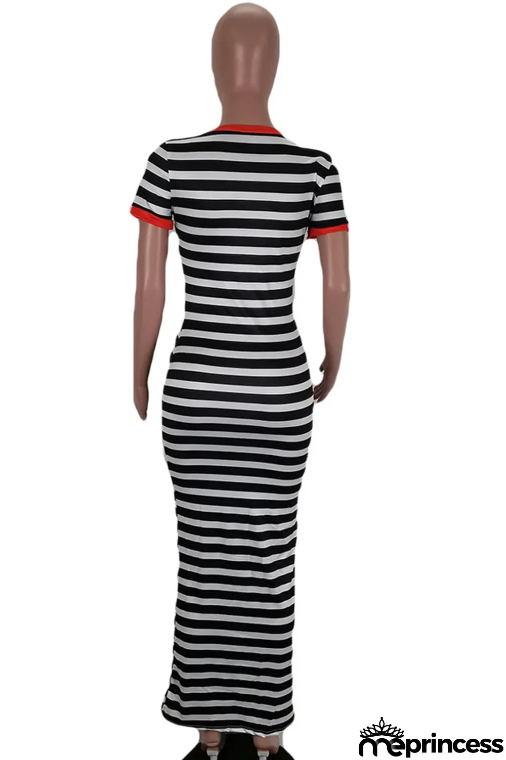 Red Milk. Casual Red Yellow Bat sleeve Short Sleeves O neck Step Skirt Ankle-Length Striped Print Dresses