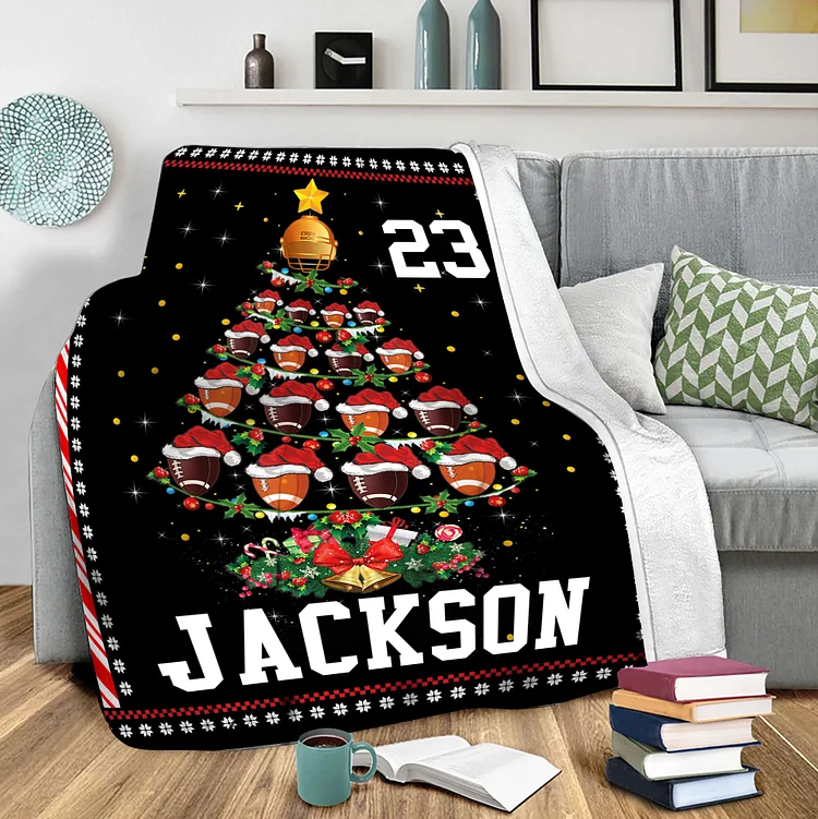 Personalized Christmas Football Blanket|BKKid205[personalized name blankets][custom name blankets]