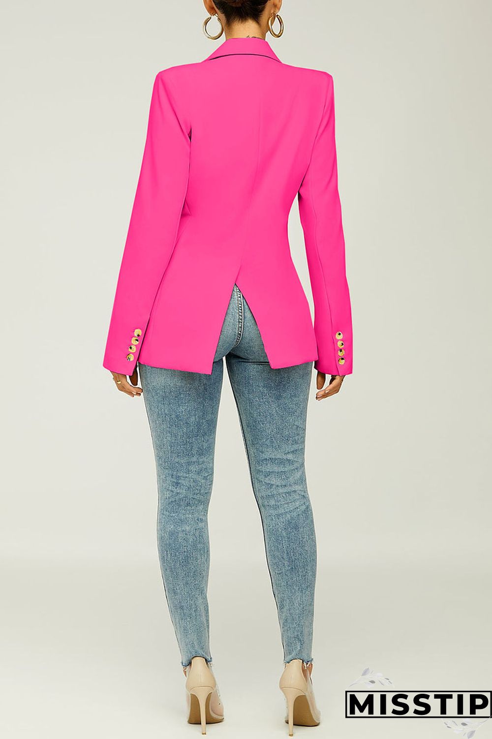 Black Casual Solid Patchwork Turn-back Collar Outerwear