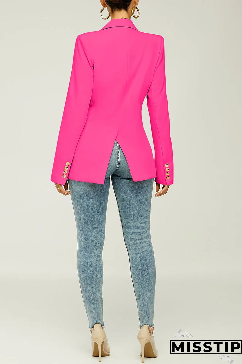 Black Casual Solid Patchwork Turn-back Collar Outerwear