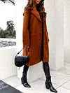 Stylish Lapel Collar Buttoned Pocket Solid Color Simple Woolen Outerwear