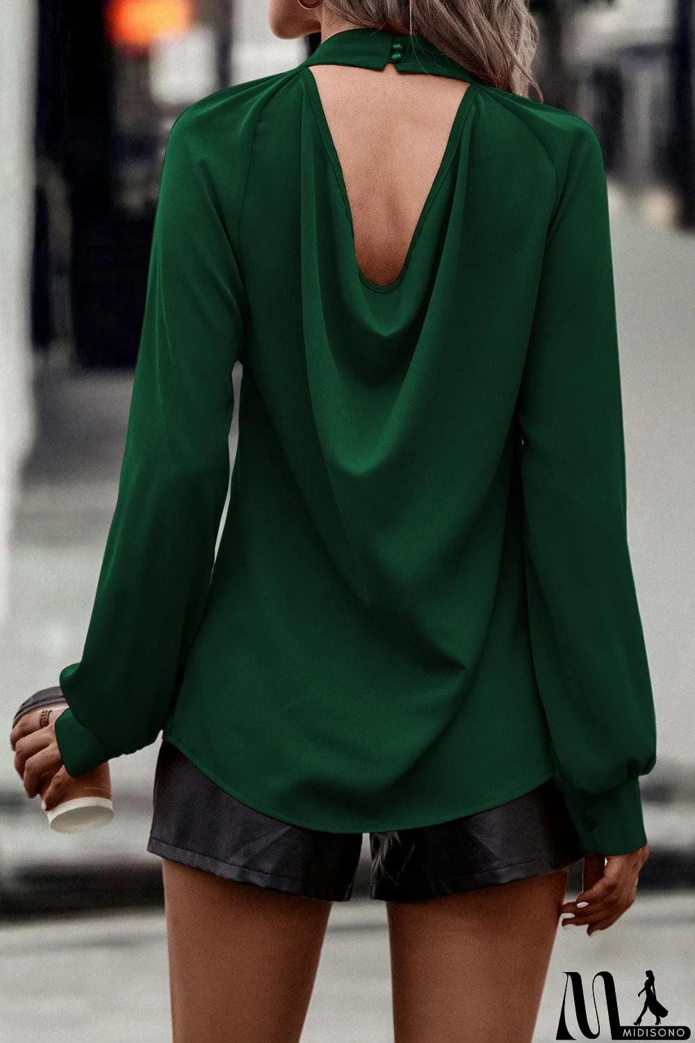 MidiSono - Cutout Gathered Detail Mock Neck Top