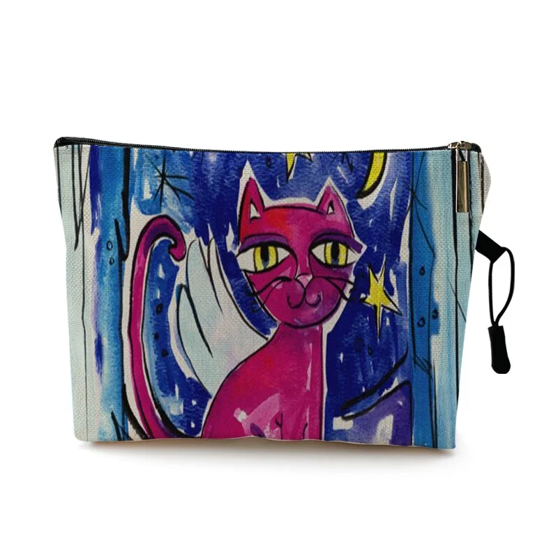 Roomy Cosmetic Bag Cute Cartoon Cat Print Fashion Women Makeup Bags Waterproof Cosmetics Bag Travel Lady Washing Toiletry Tote