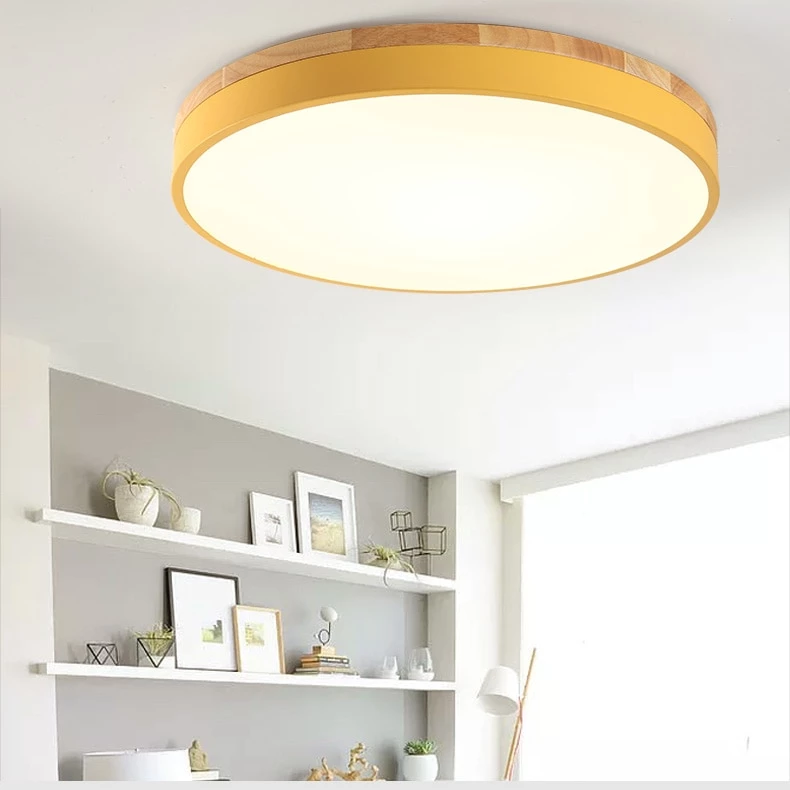 Modern Lamp LED Ceiling Lights Round Wooden Base Ironware And Acrylic kitchen Bed Room Foyer Study LED Light Fixture