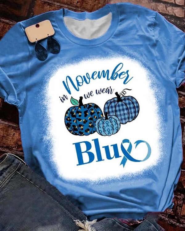 Diabetes Concern In November We Wear Blue Bleach Print T-Shirt