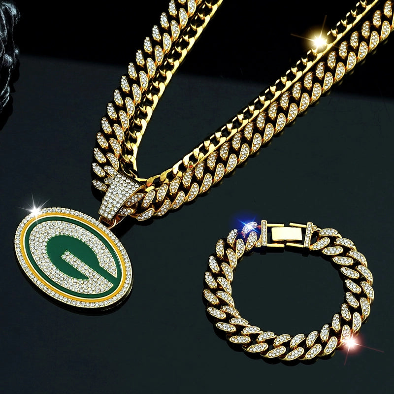 Jewelry Three-Piece Fashion Letter G Round Team Necklace Men's Punk Hip Hop Cuban Link Chain Bracelet