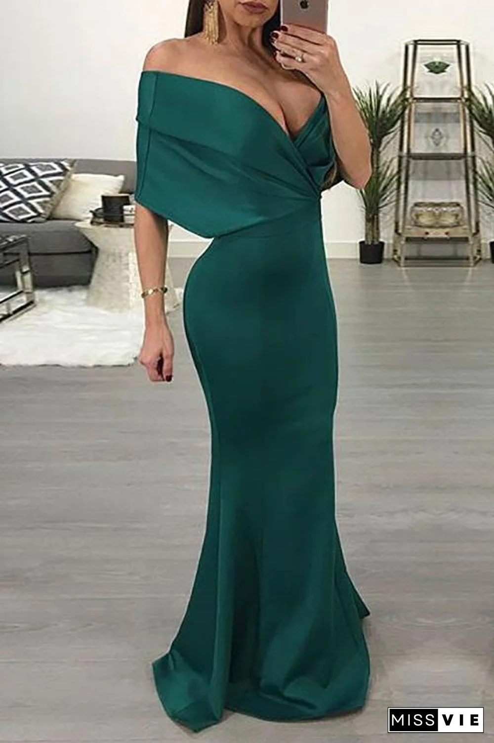 Deep V Neck Bat Mermaid Maxi Dress