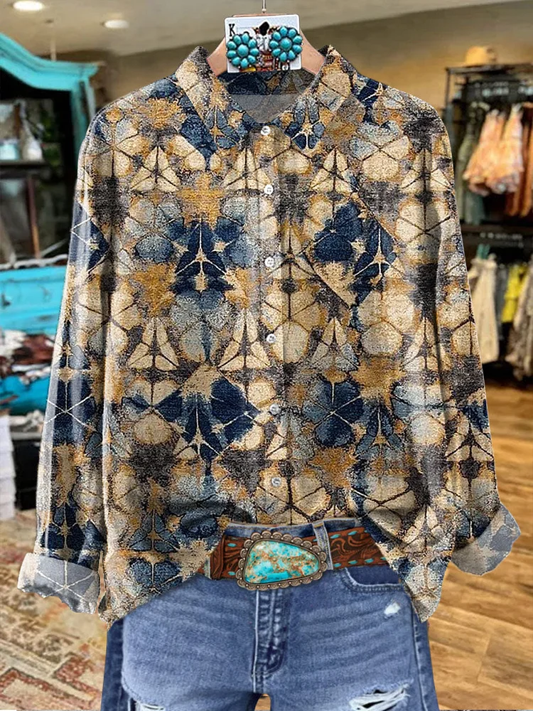 Women's Vintage Print Casual Cotton Shirt