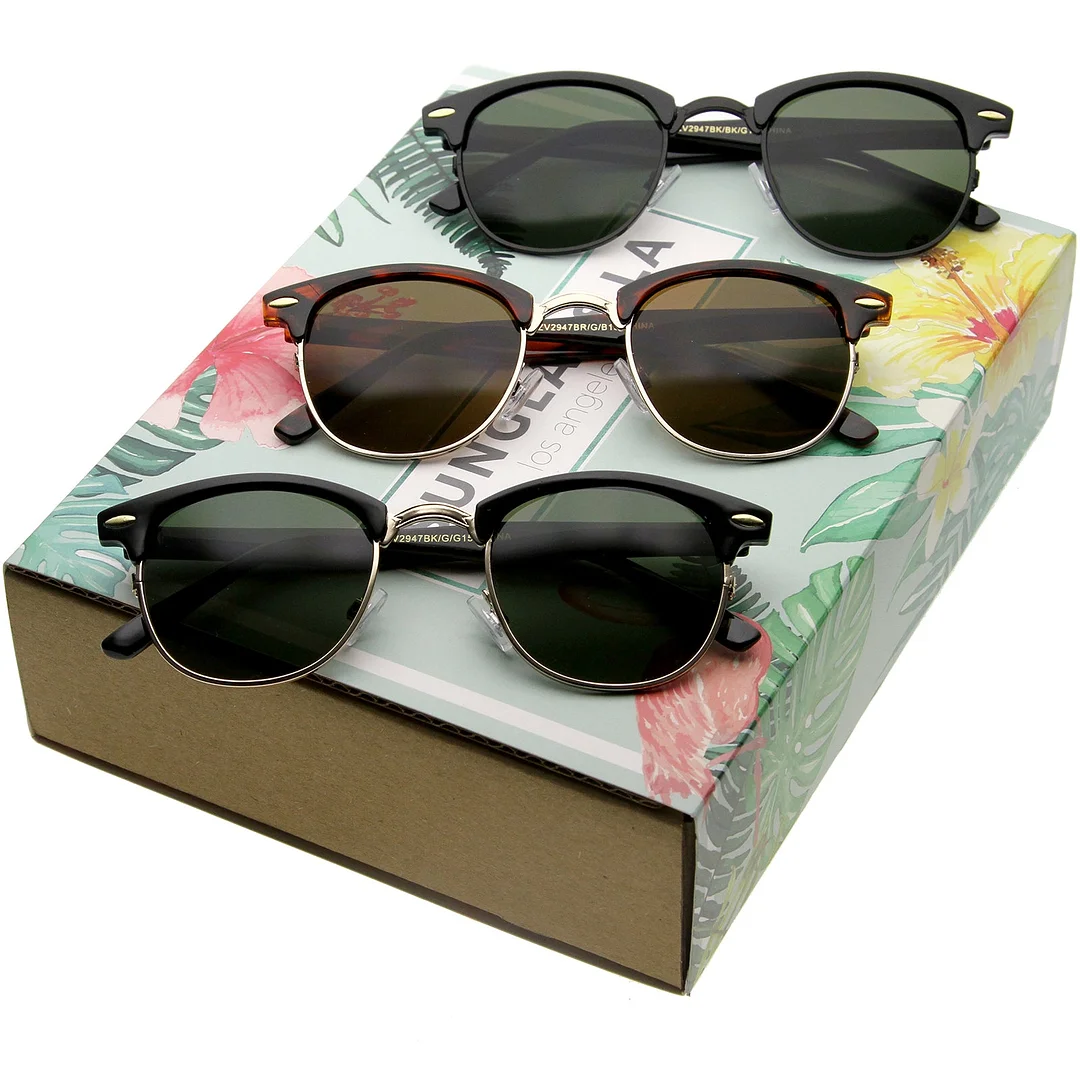 Classic Horn Rimmed Neutral Colored Lens Semi-Rimless glasses 49mm