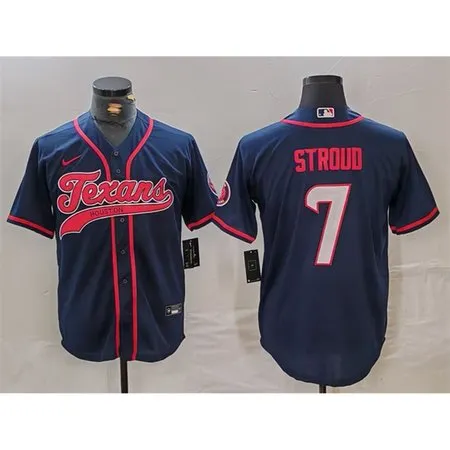 Men's Houston Texans #7 C.J. Stroud Navy With Patch Cool Base Stitched Baseball Jersey VTE5