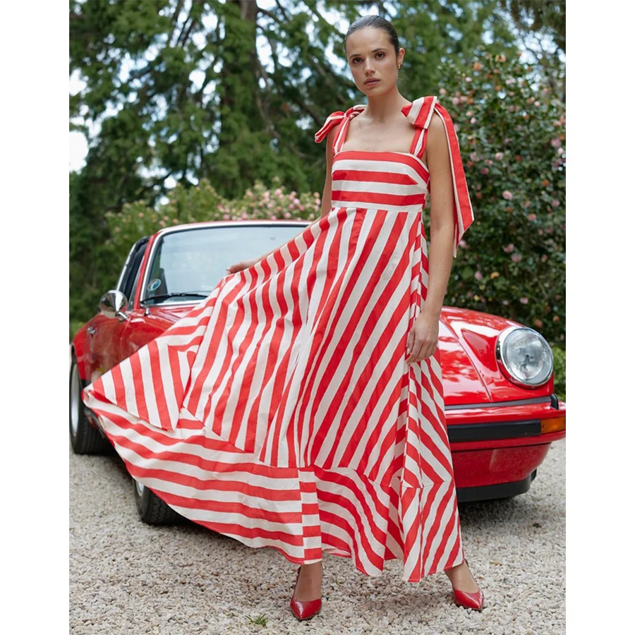 Brownm Brownm Spring / Summer New Striped Print Fresh And Sweet Fashion With Large Hem Dress 88222